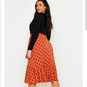 Plus Polka Dot Ruffle Midi Skirt